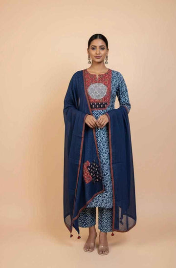 Premium Cotton With Appliqué Dupatta Set