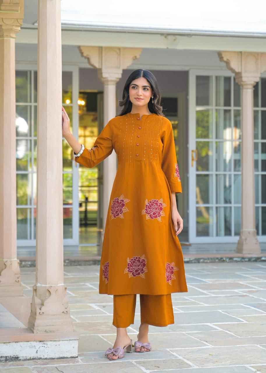 Pure Cottton A Line Applique work Dupatta Set