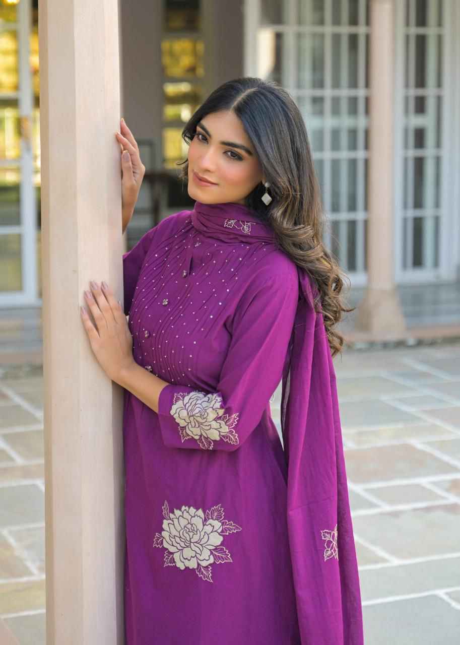 Pure Cottton A Line Applique work Dupatta Set