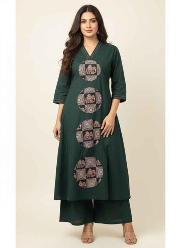 Pure Cotton Flex A Line Pant Set With Applique Work PS063