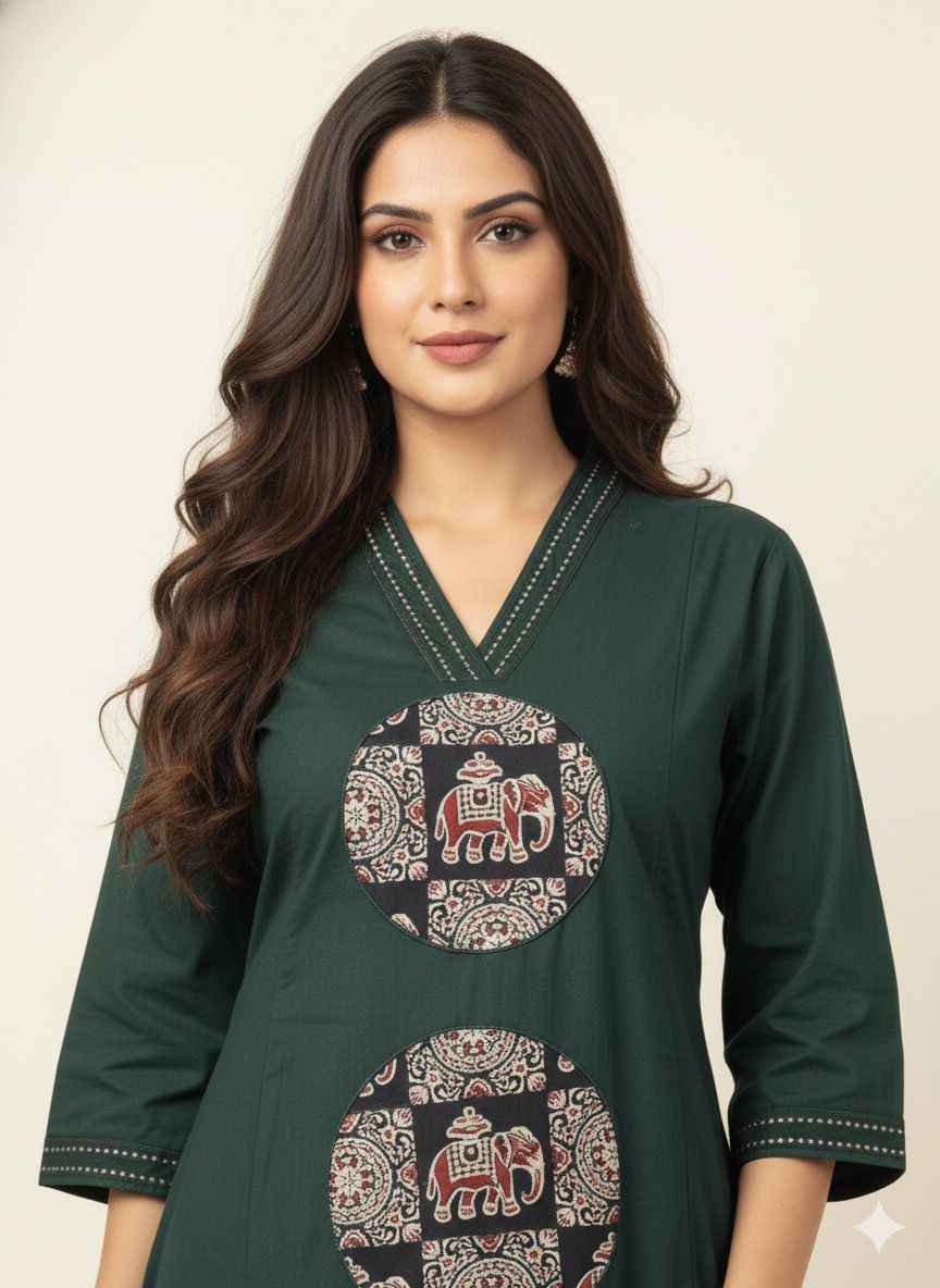 Pure Cotton Flex A Line Pant Set With Applique Work PS063