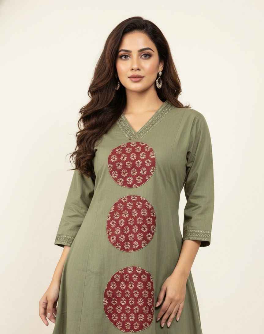 Pure Cotton Flex A Line Pant Set With Applique Work PS065