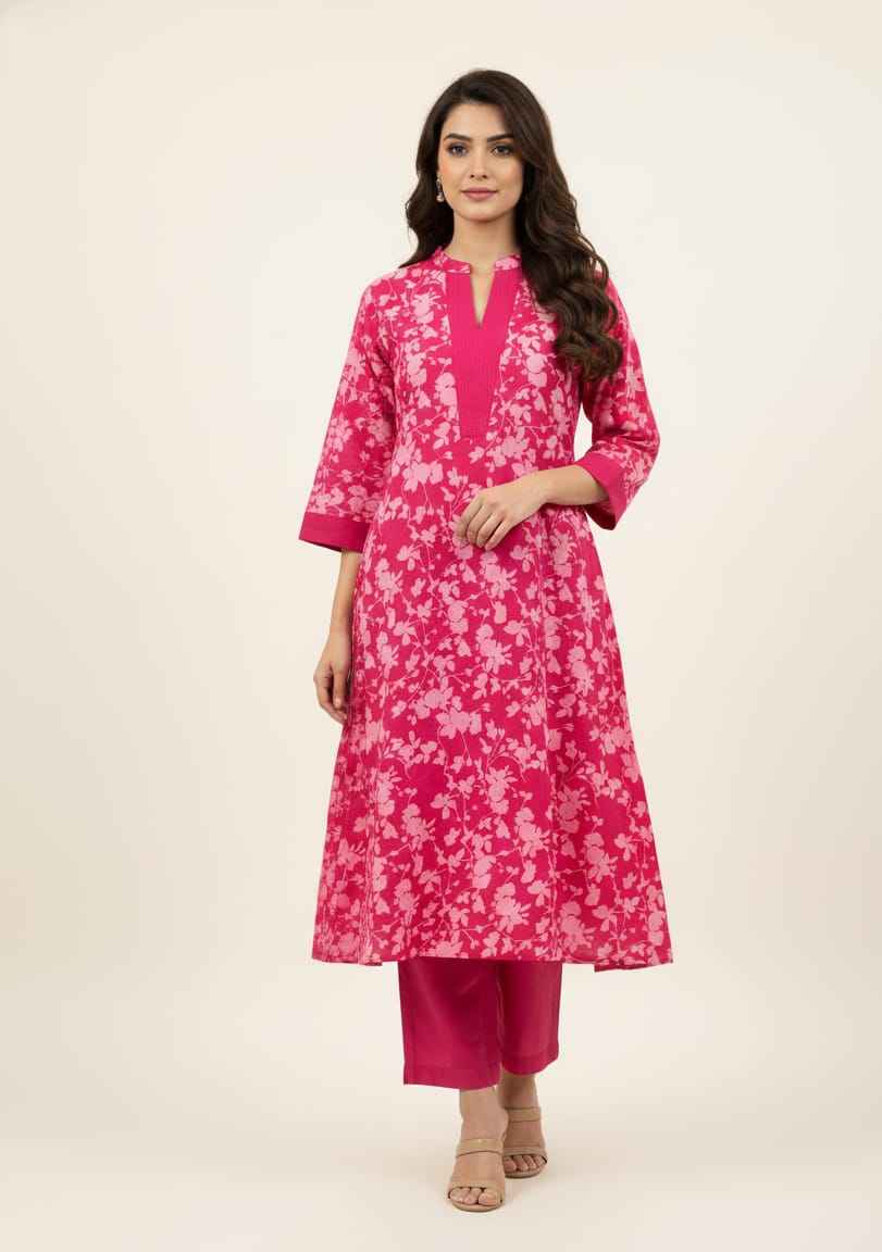 Pure Cotton  Floral Print A Line Two Piece PS066