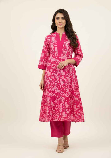 Pure Cotton  Floral Print A Line Two Piece PS066