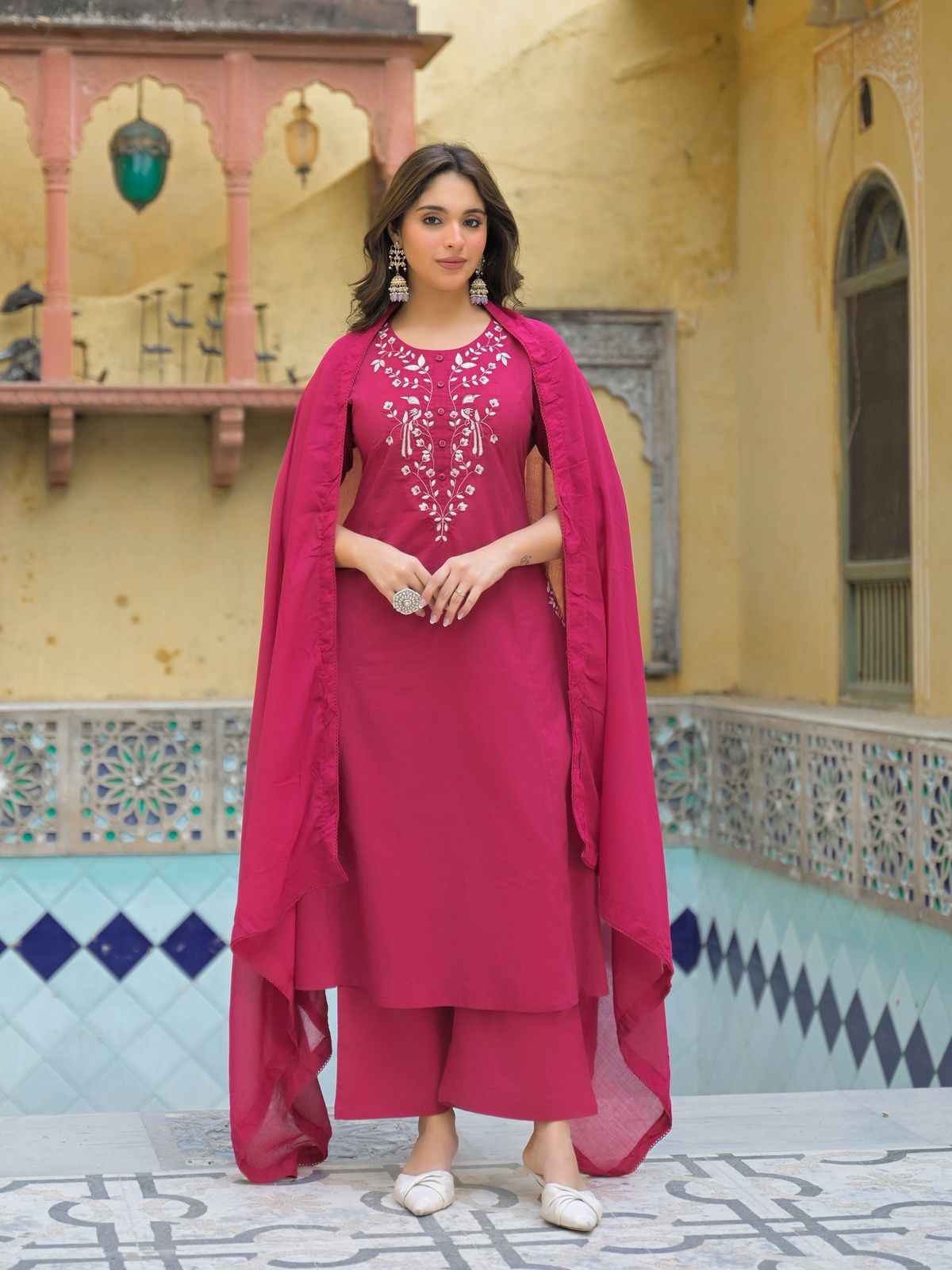 Pure Cotton A Line Three Piece Dupatta Set  CS0251