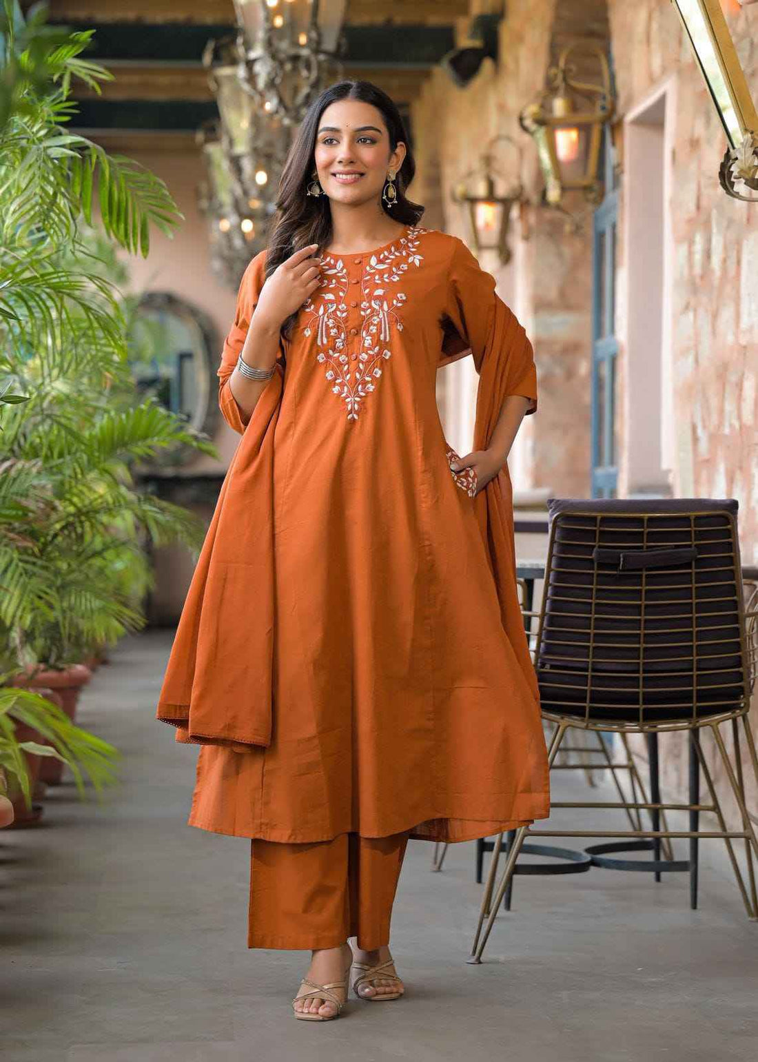 Pure Cotton A Line Three Piece Dupatta Set  CS0251