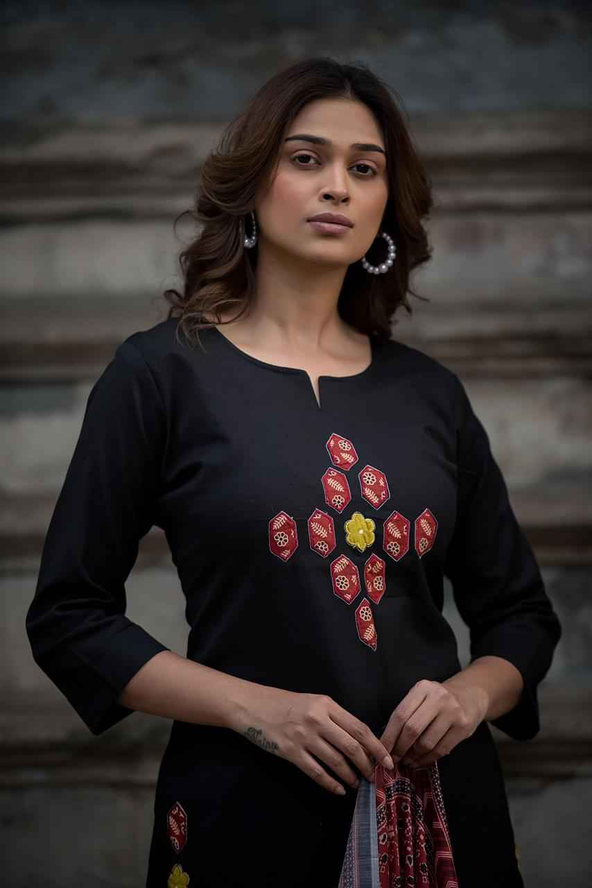 Pure Cotton Three Piece Dupatta Set With Kota Doriya Dupatta