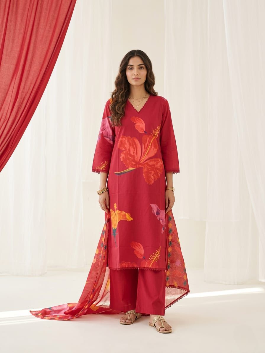 Pure Cotton Digital Print Dupatta Set