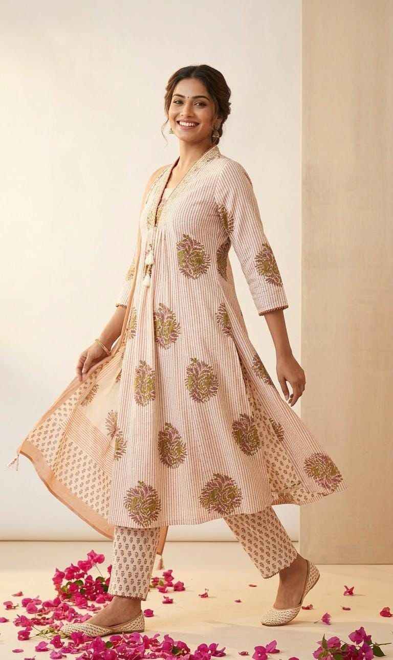 Pure Cotton A Line Anarkali Dupatta Set ANK032