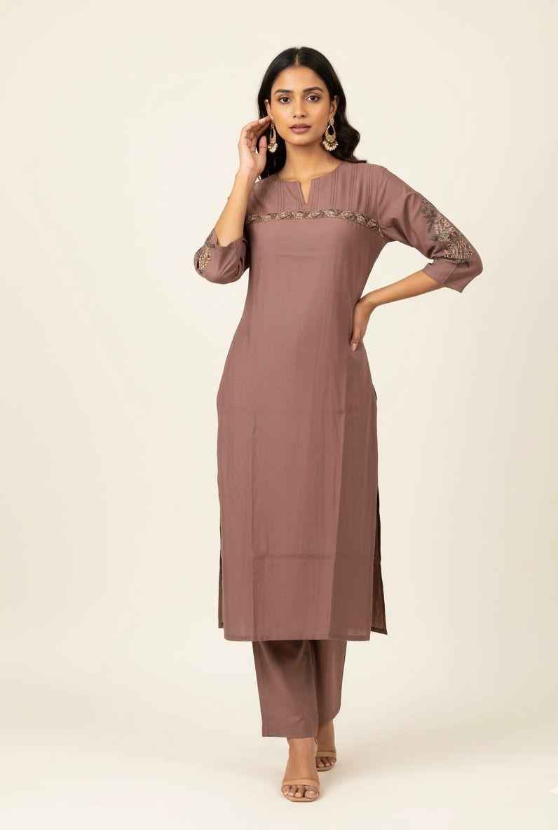 Muslin Solid Base Embroidered Pant Set MS001