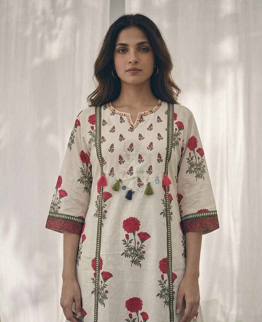 Pure Cotton A Line Floral Print Dupatta Set
