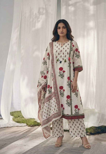 Pure Cotton A Line Floral Print Dupatta Set