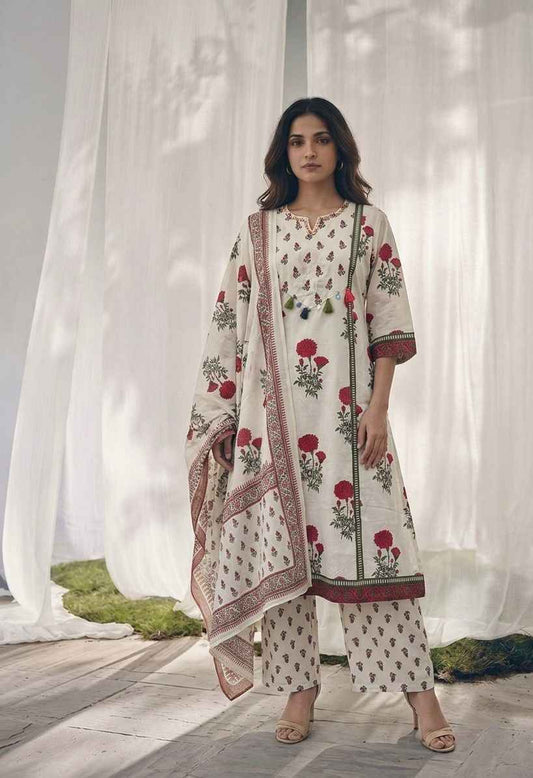 Pure Cotton A Line Floral Print Dupatta Set