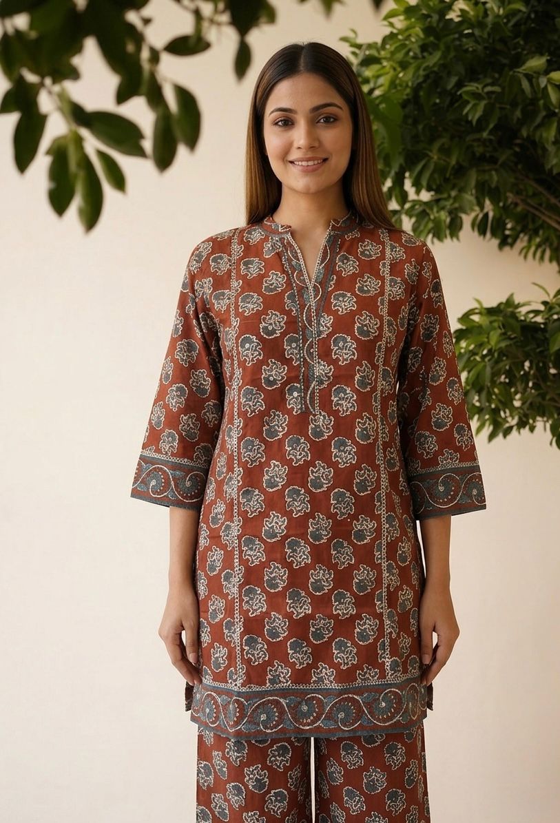 Pure Cotton Short Length Dupatta Set With Palazzo CS0358