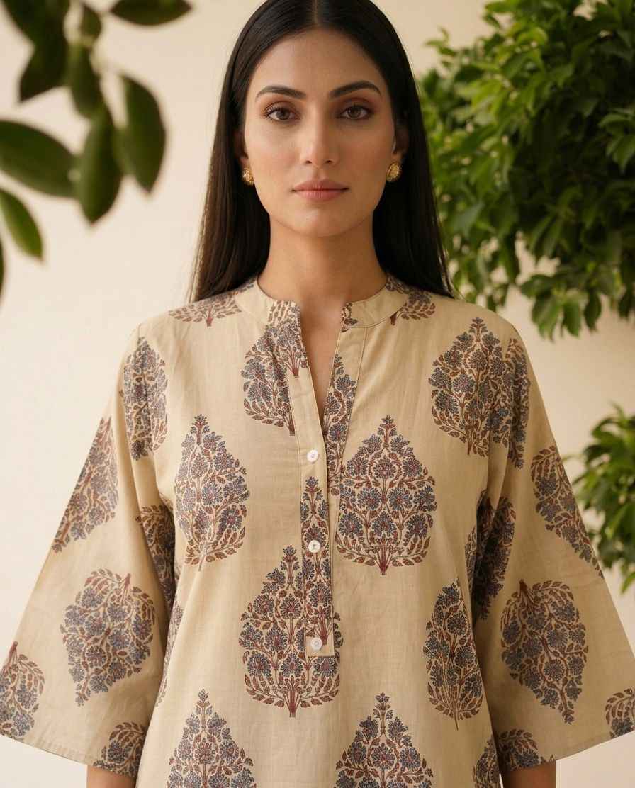 Pure Cotton  Two Piece Co Ord Set With Farshi Pant C0S0131
