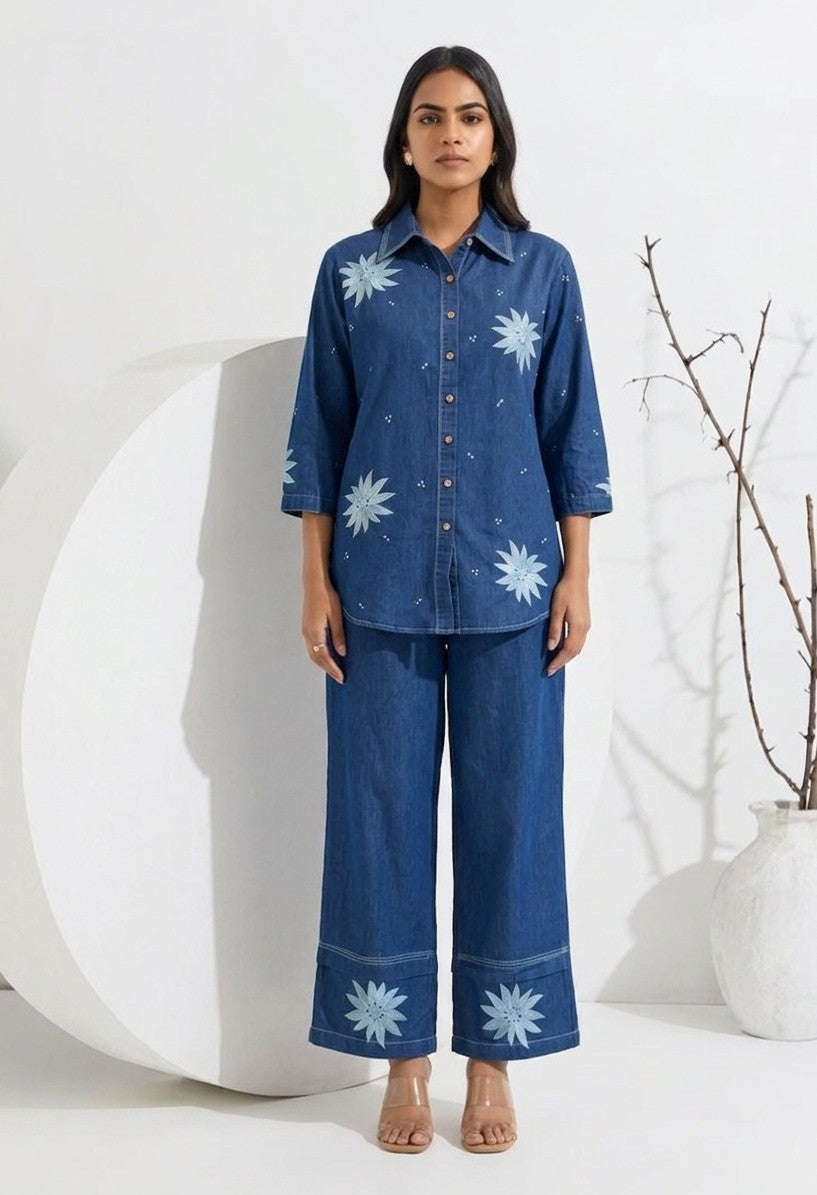 Super Comfy Denim Co Ord Sets With Embroidery COS136