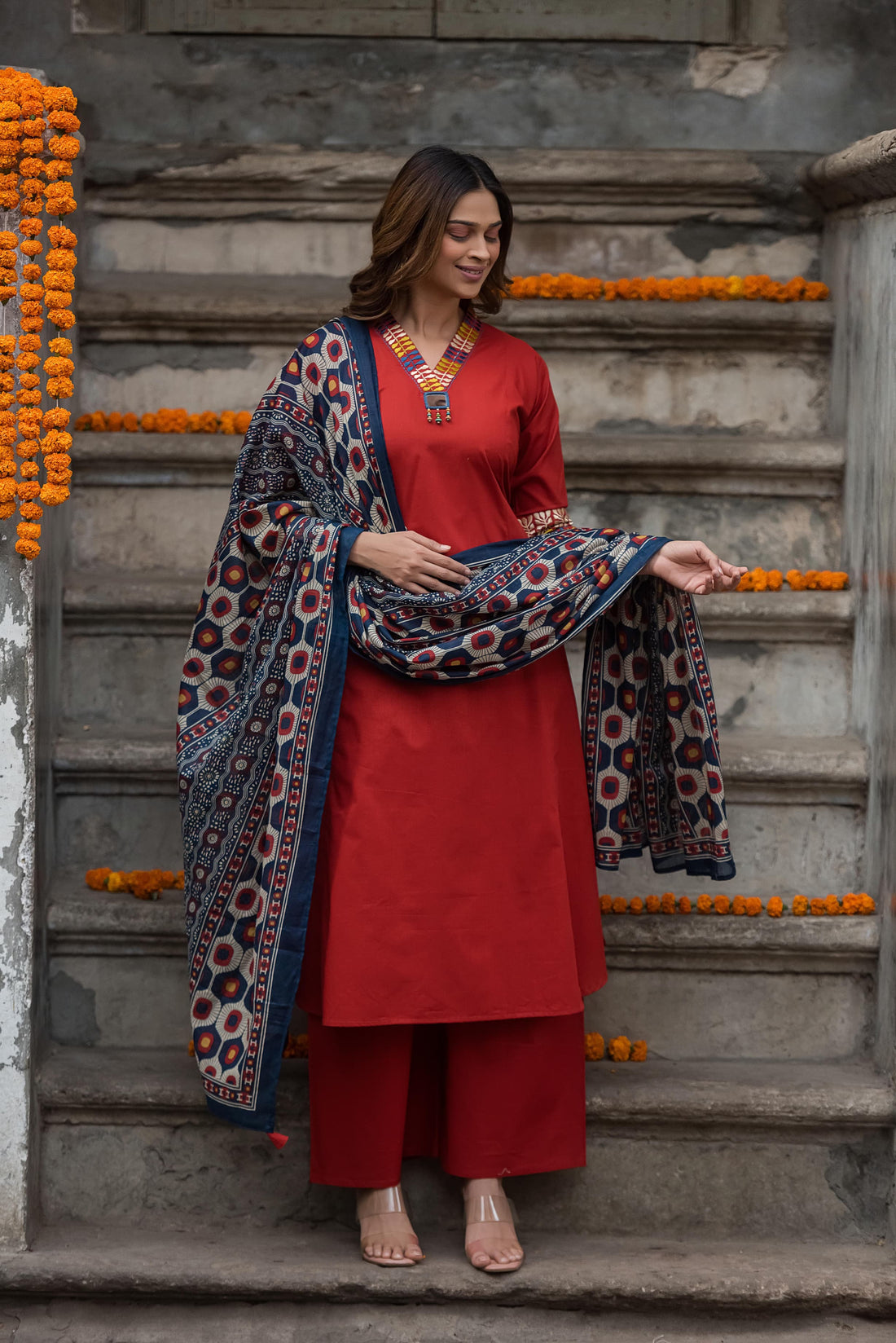 Pure Cotton Dupatta Set With Embroidery