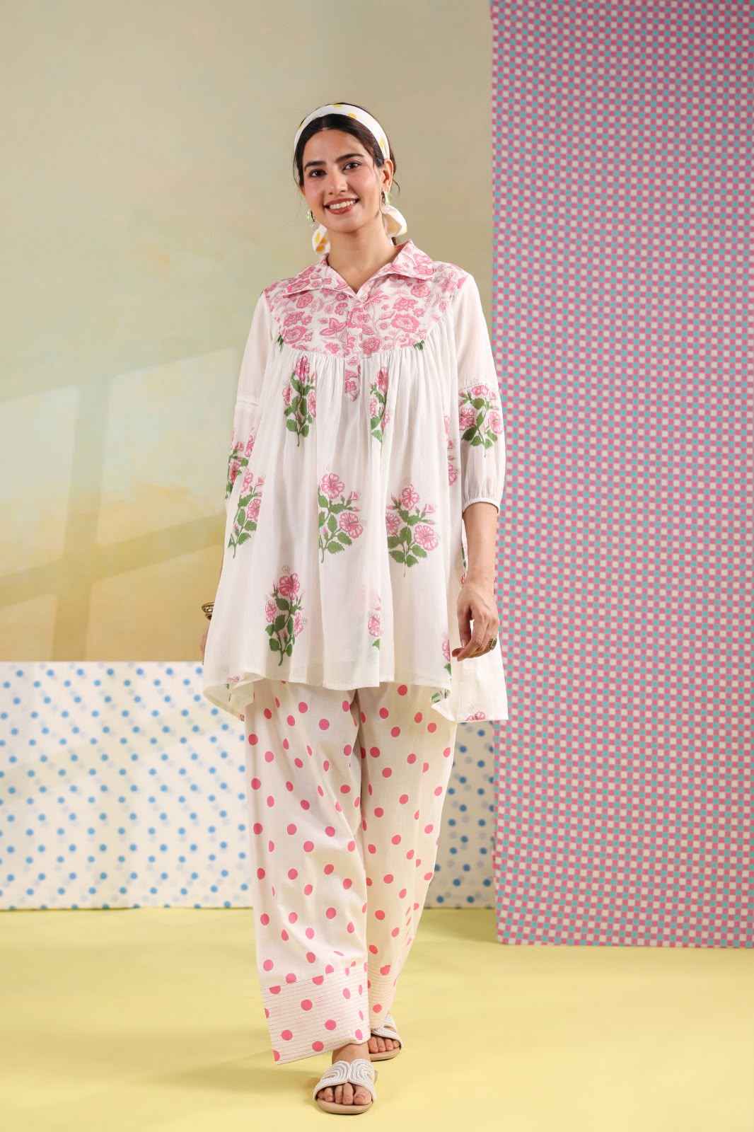 Pure Cotton Two Piece Co Ord Set With Farsi Pant COS144