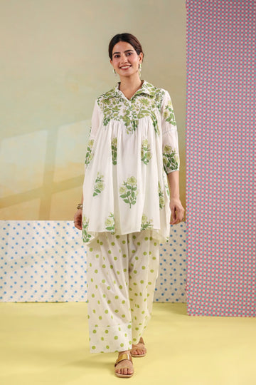 Pure Cotton Two Piece Co Ord Set With Farsi Pant