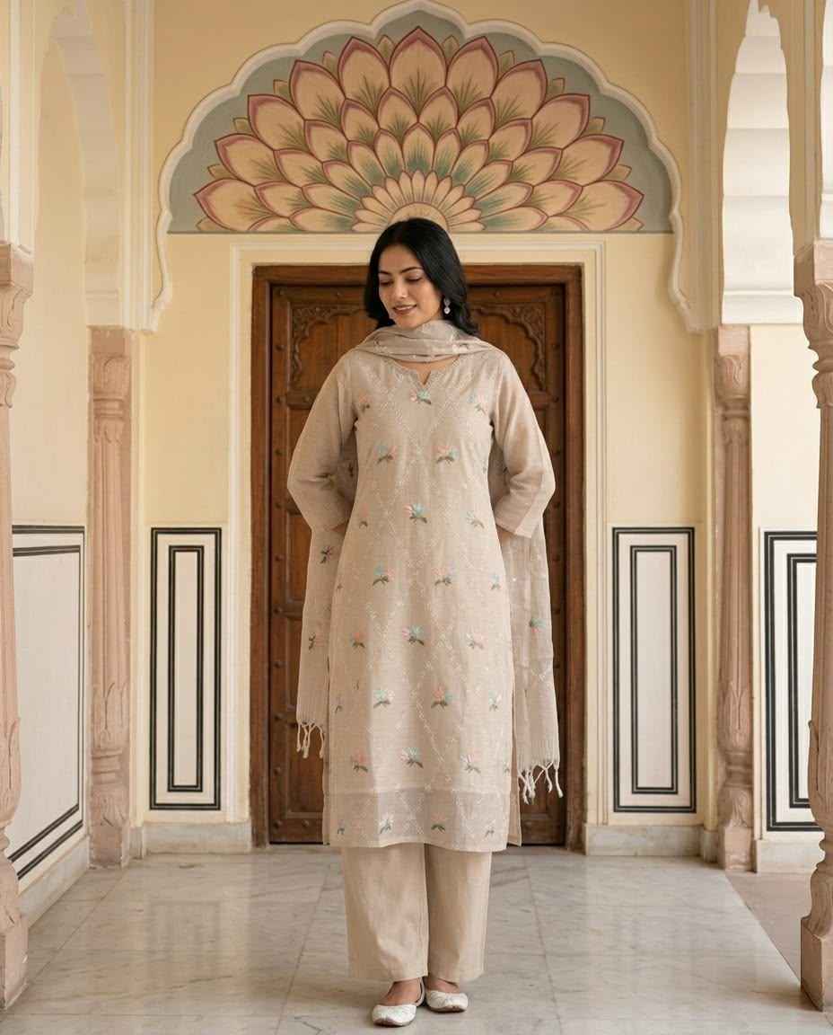 Pure kota doriya dupatta set with premium embroidery KD043