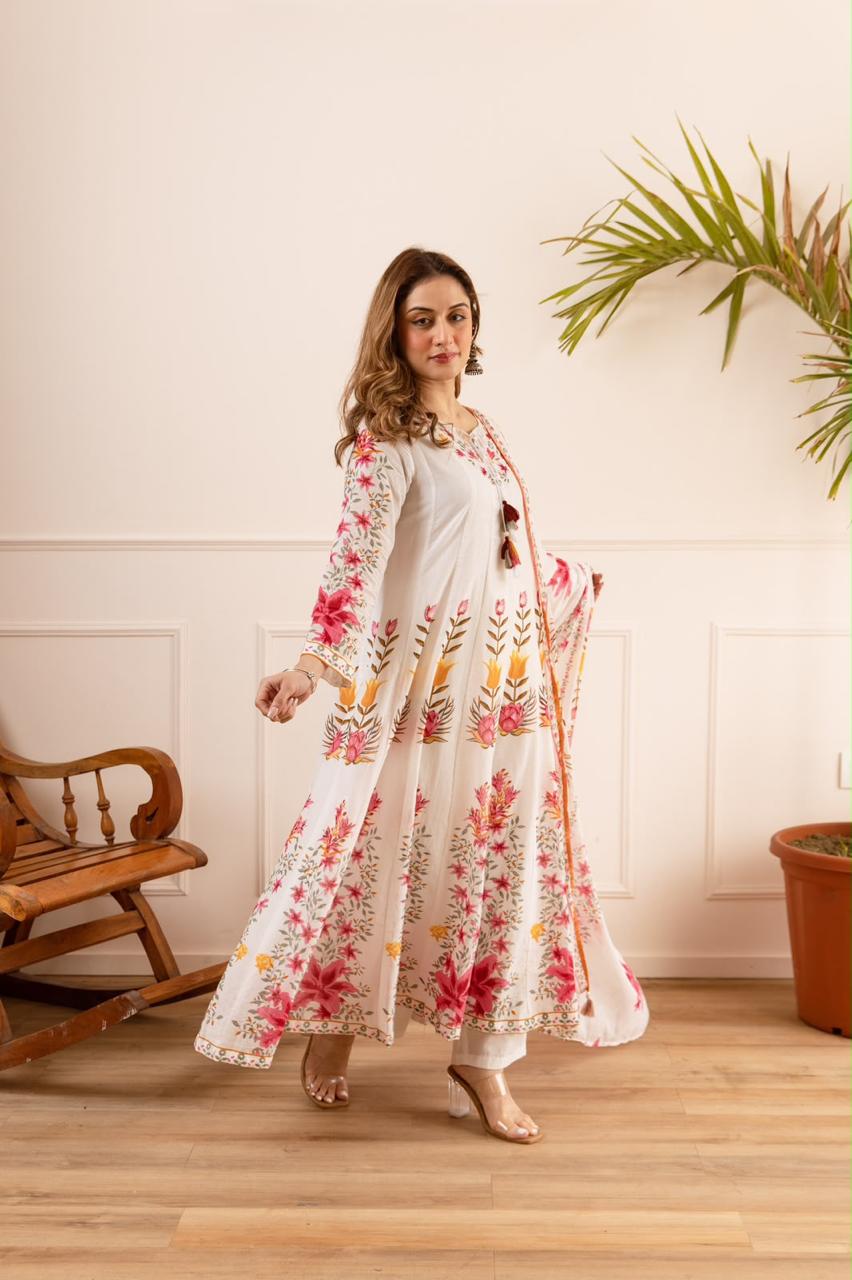 Premium Mul Cotton Fabric Elegant Anarkali Patten