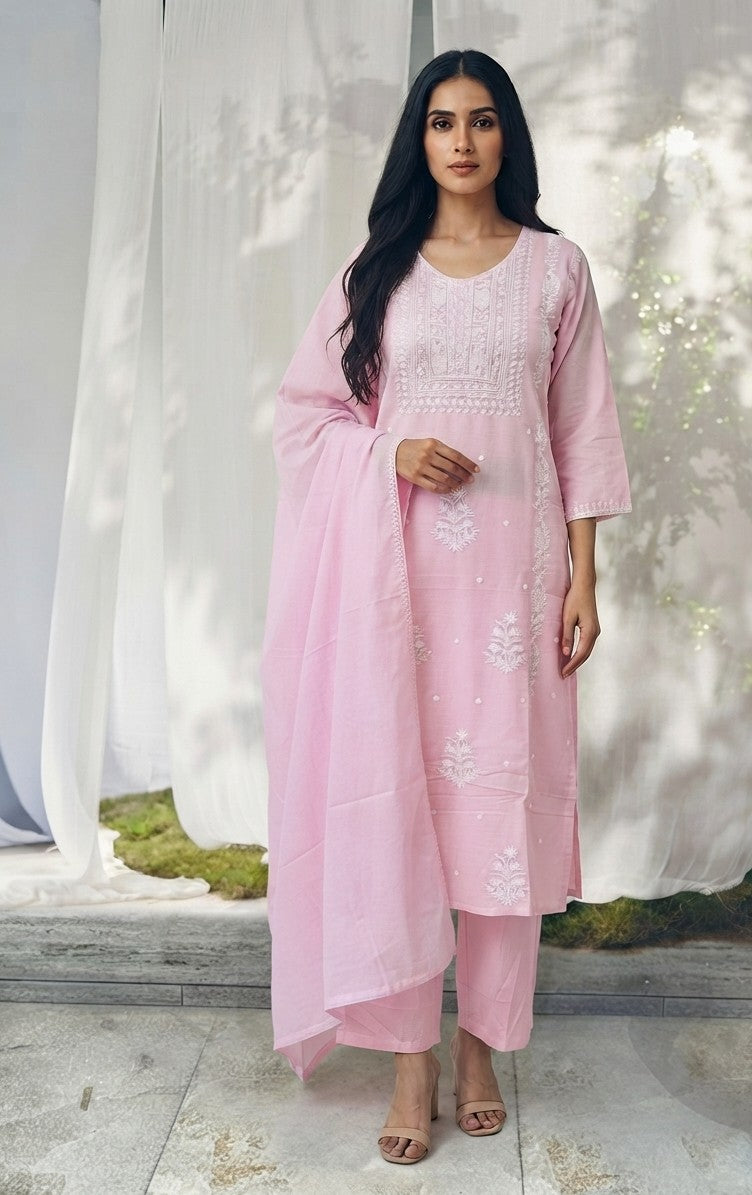 Pure Cotton Three Piece Dupatta Set