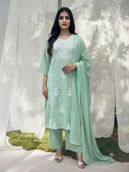 Pure Cotton Three Piece Dupatta Set