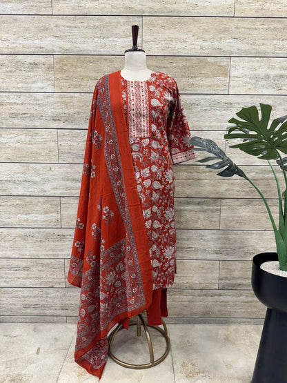 Pure Cotton Three Piece Dupatta Set