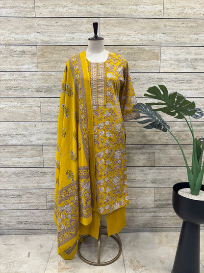 Pure Cotton Three Piece Dupatta Set
