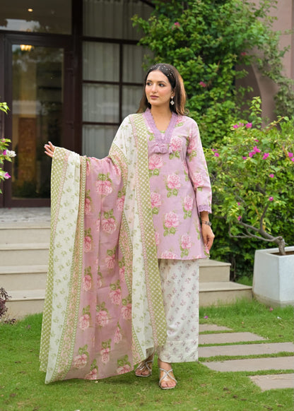 Pure Cotton Dupatta Set With Farsi Salwar COS341
