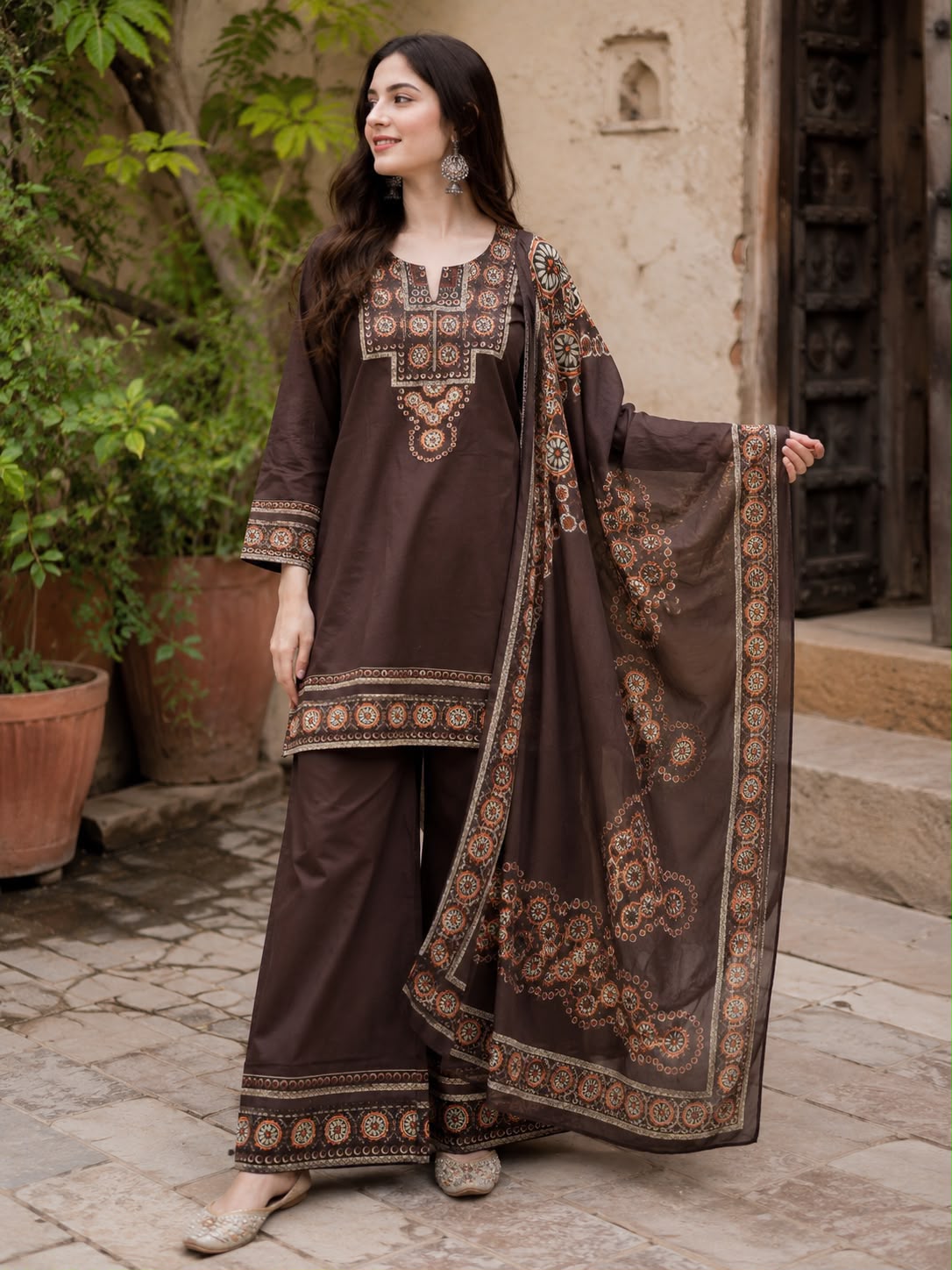 Short Length Dupatta Set With Plazoo COS342
