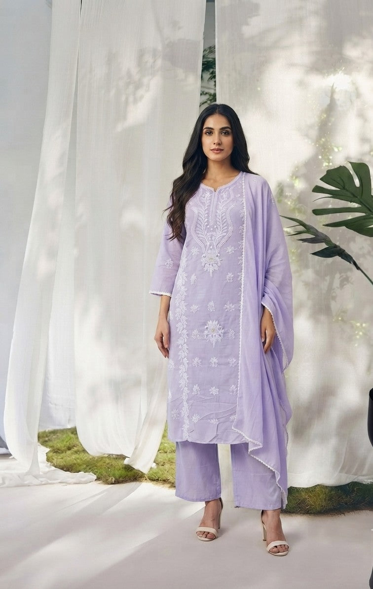 Pure  Mul Cotton  Dupatta Set With Lining