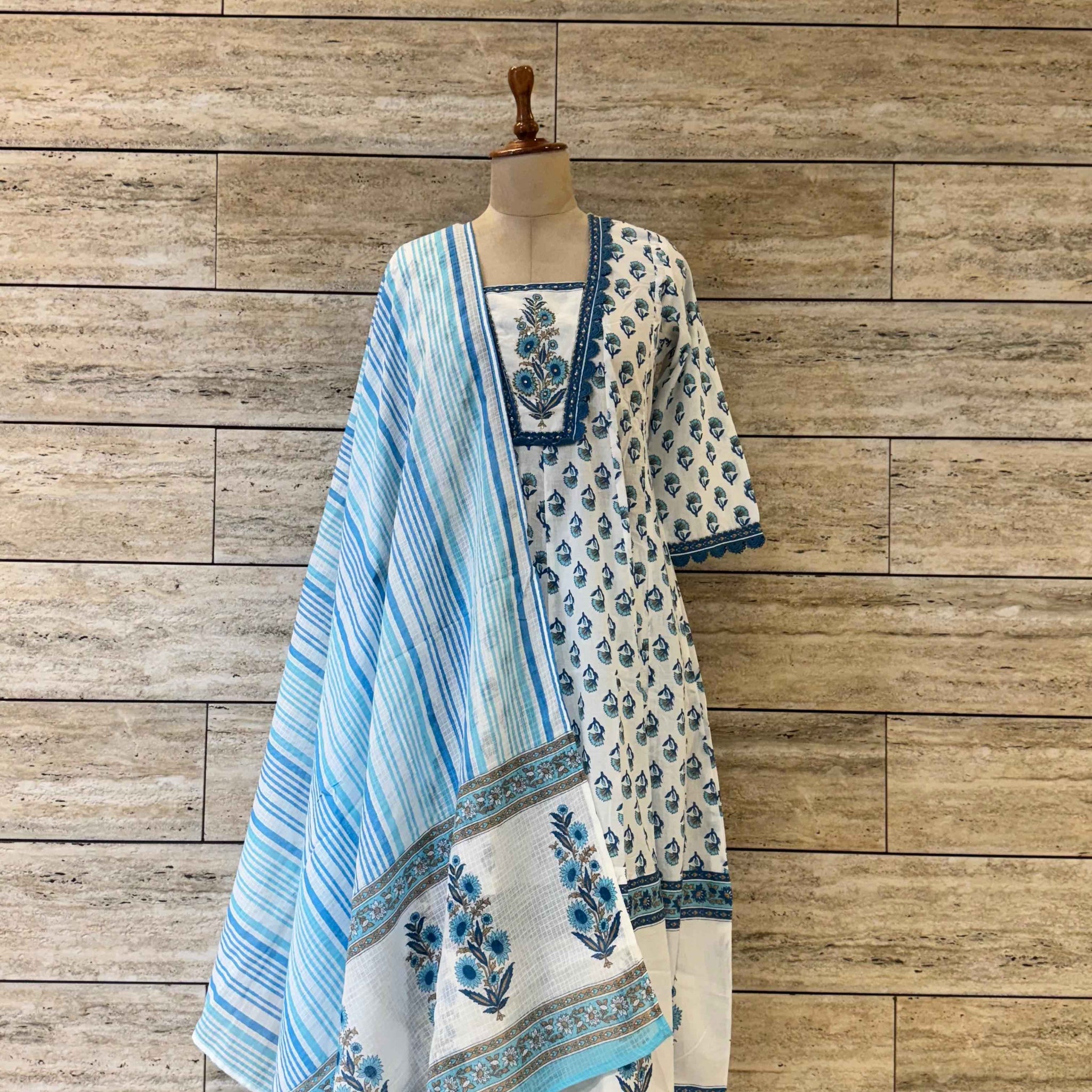 Hand Block Anarkali Suits In Pure Cotton
