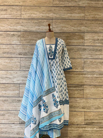 Hand Block Anarkali Suits In Pure Cotton