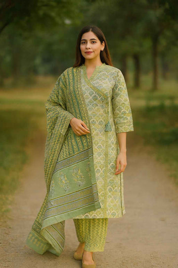 Three Piece Pure Cotton Angrakha Style Dupatta Set ANG004