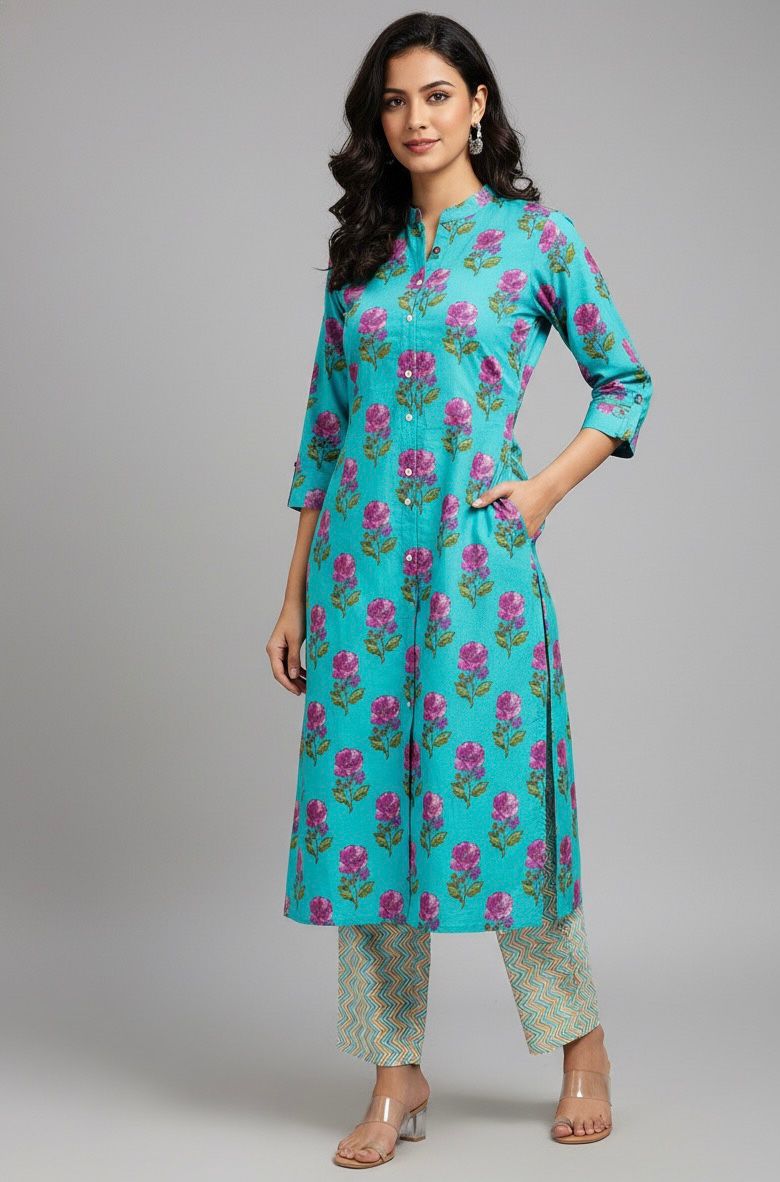 Floral Buta Print Pure Cotton Pant Set  FL063