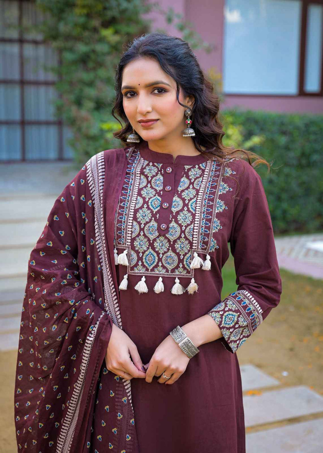 Pure Cotton A Line Three Piece Dupatta Set With Palazzo