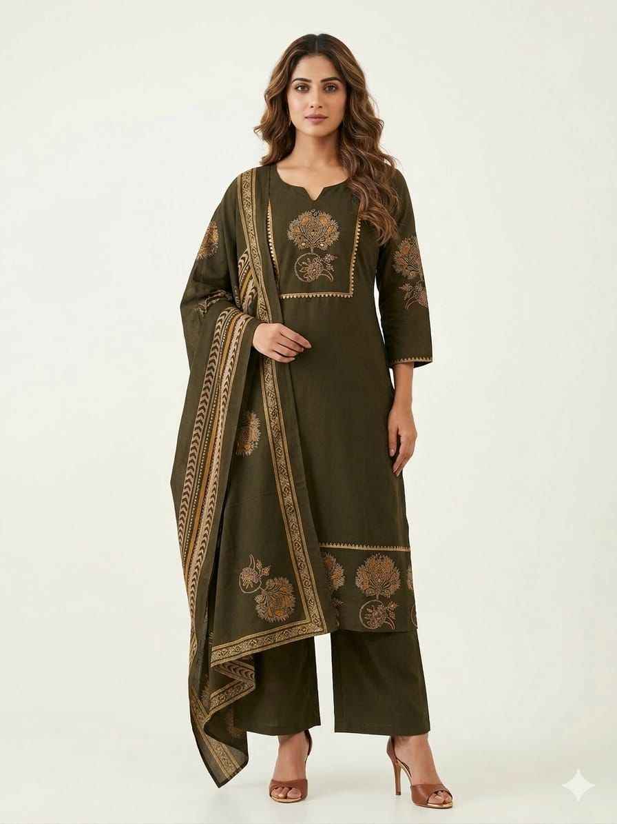 Cotton Applique Printed Cotton Suit CSO282
