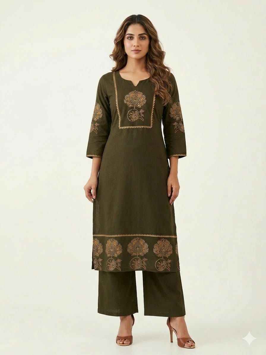 Cotton Applique Printed Cotton Suit CSO282