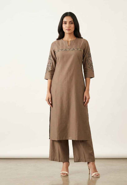 Muslin Solid Base Embroidered Pant Set MS001