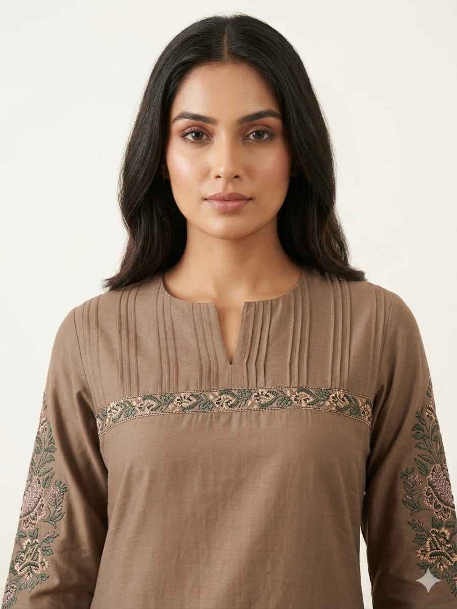 Muslin Solid Base Embroidered Pant Set MS001
