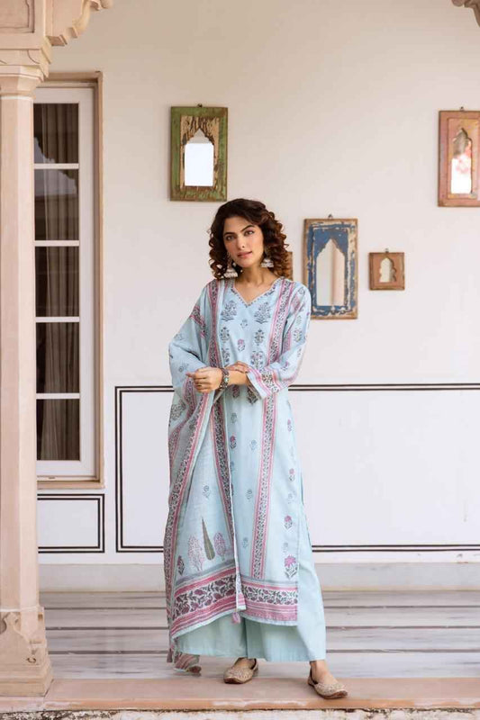 Pure Pink Linen Three Piece Dupatta Set With Lining LN004