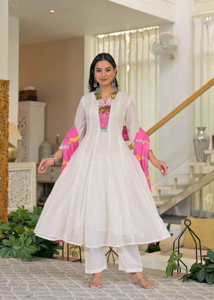 Pure Mul Cotton Anarkali Dupatta Set