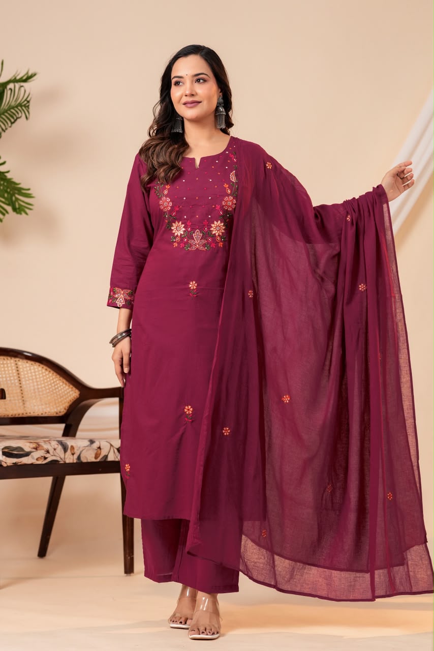 Pure cotton dupatta set with embroidery CS0272