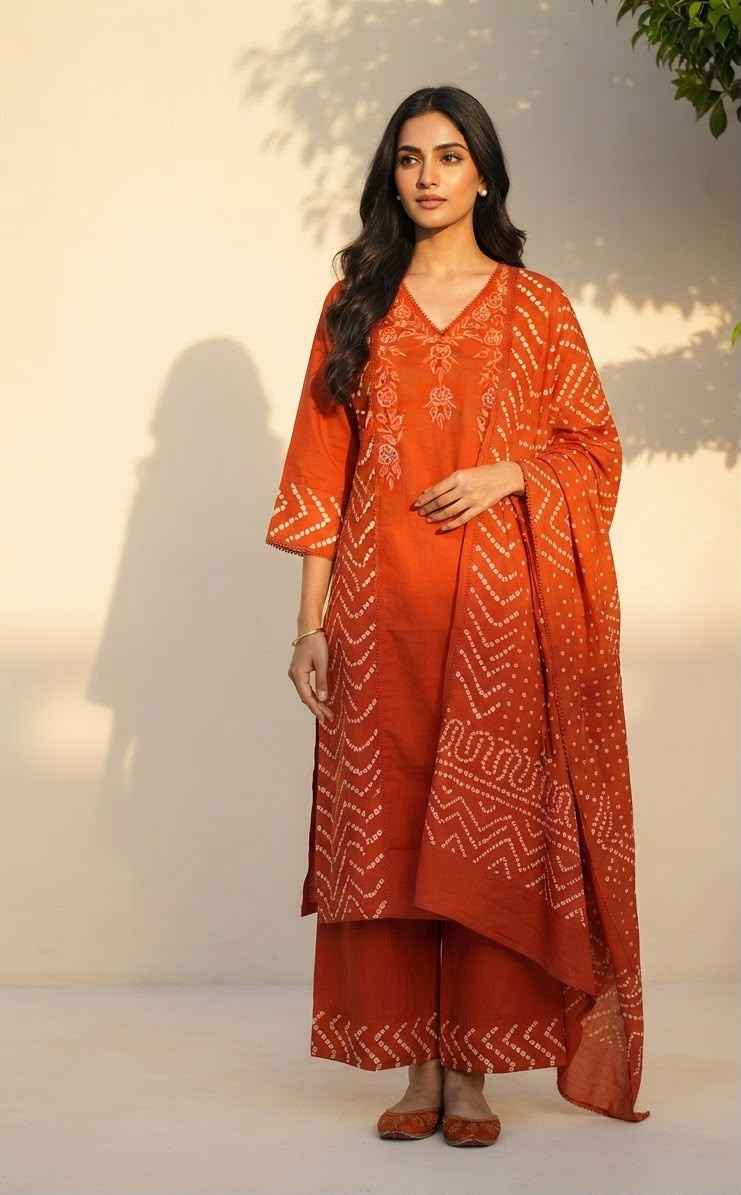 Pure cotton dupatta set with embroidery CS0273