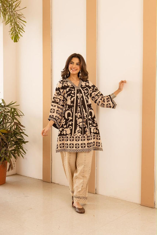 Premium Cotton With  Schiffli Detailing  Fancy Co-Ord Set COS184