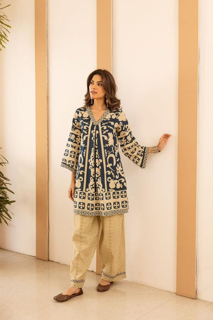 Premium Cotton With  Schiffli Detailing  Fancy Co-Ord Set COS184