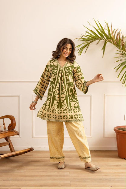 Premium Cotton With  Schiffli Detailing  Fancy Co-Ord Set COS184