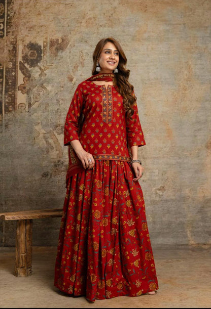 Short Length Dupatta Set With Skirt In Cotton Fabric CS0343