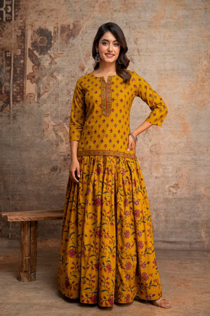 Short Length Dupatta Set With Skirt In Cotton Fabric CS0343